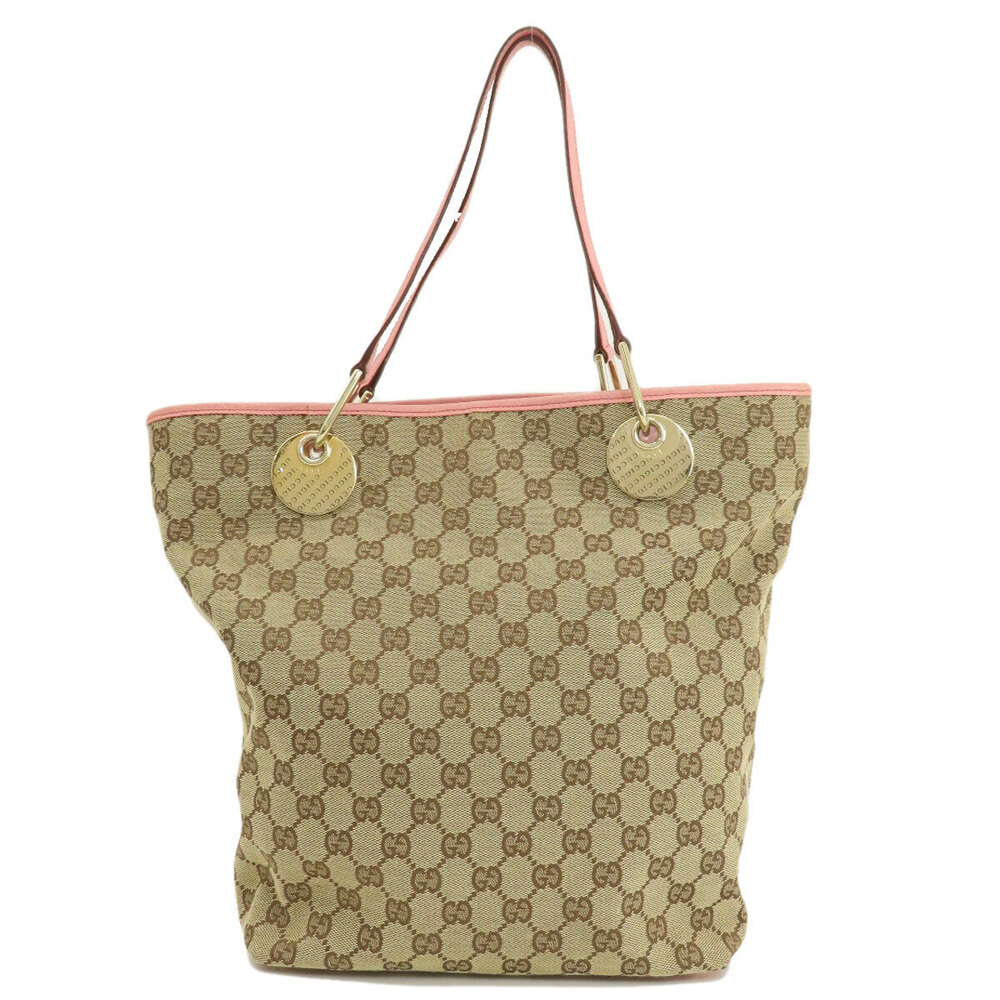 Gucci bag Eclipse Tote leather Canvas GG pink trim